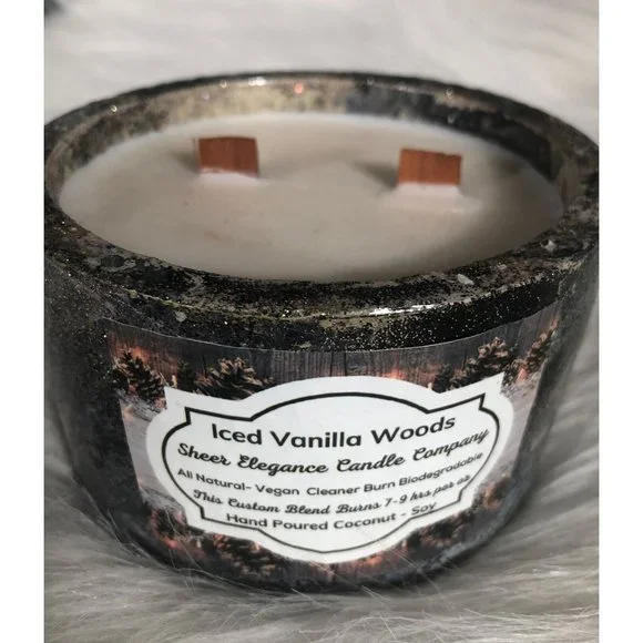 Soy Candle Hand Poured Iced Vanilla Woods Handmade Concrete Vessel 2 Wood Wicks - Picture 5 of 5